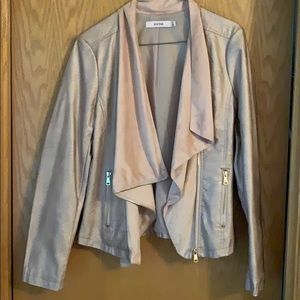 Rose gold / blush draped collar moto jacket